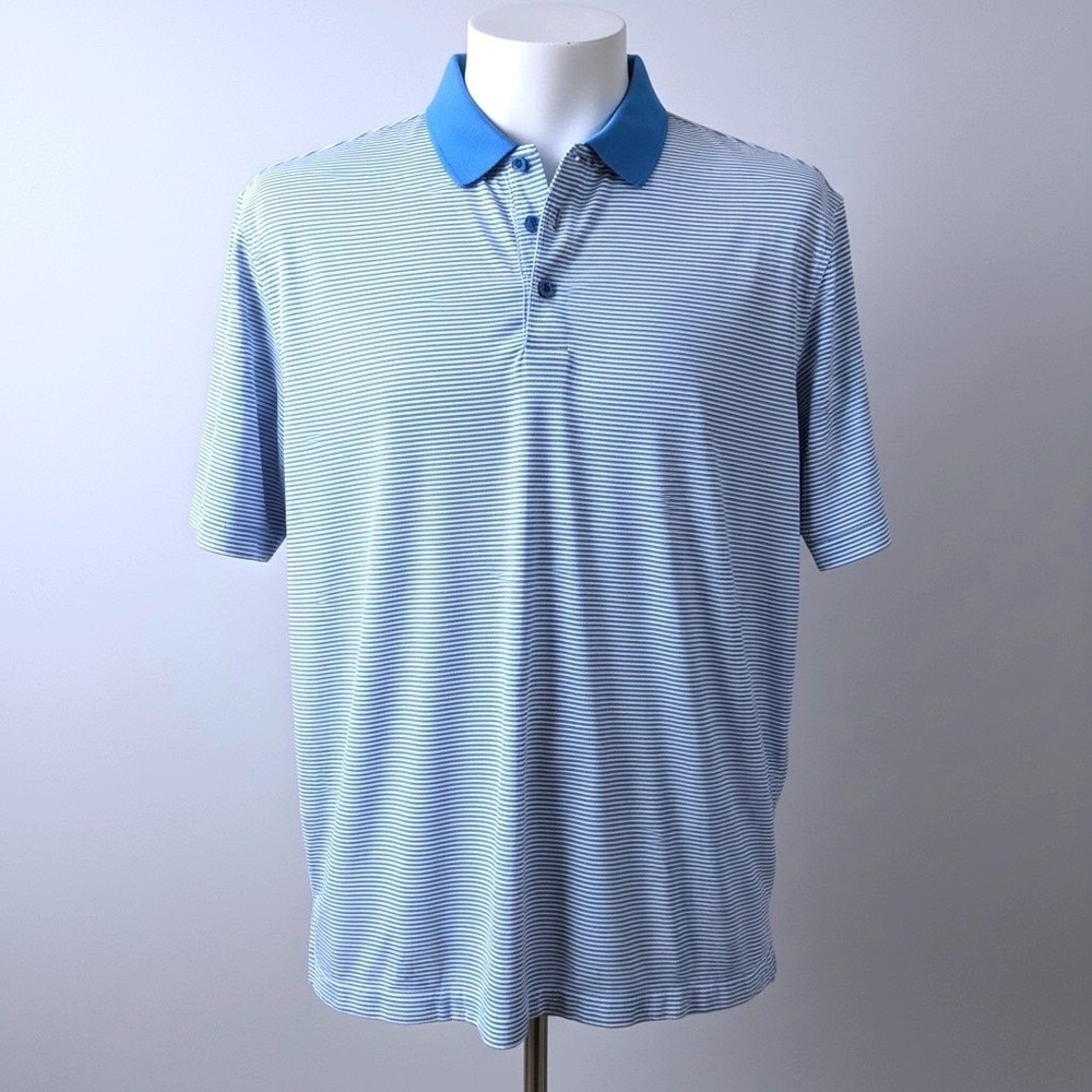 Snake Eyes Mens Blue‎ White Striped Sport-Dry Performance Golf Polo Shirt Large